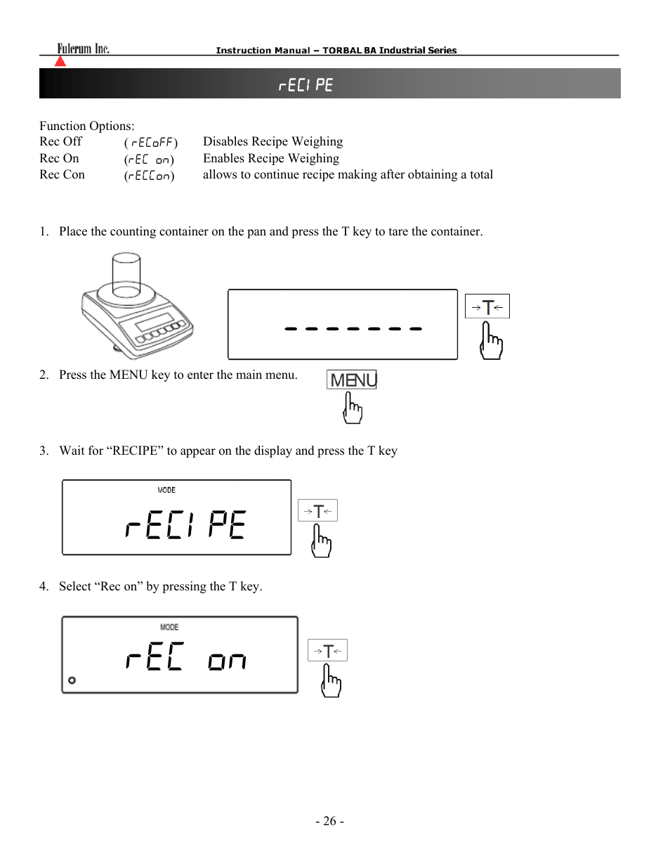 Recipe rec on | Torbal BTA Series User Manual | Page 27 / 62