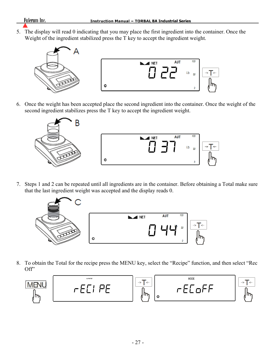 Recipe, Recoff | Torbal BTA Series User Manual | Page 28 / 62