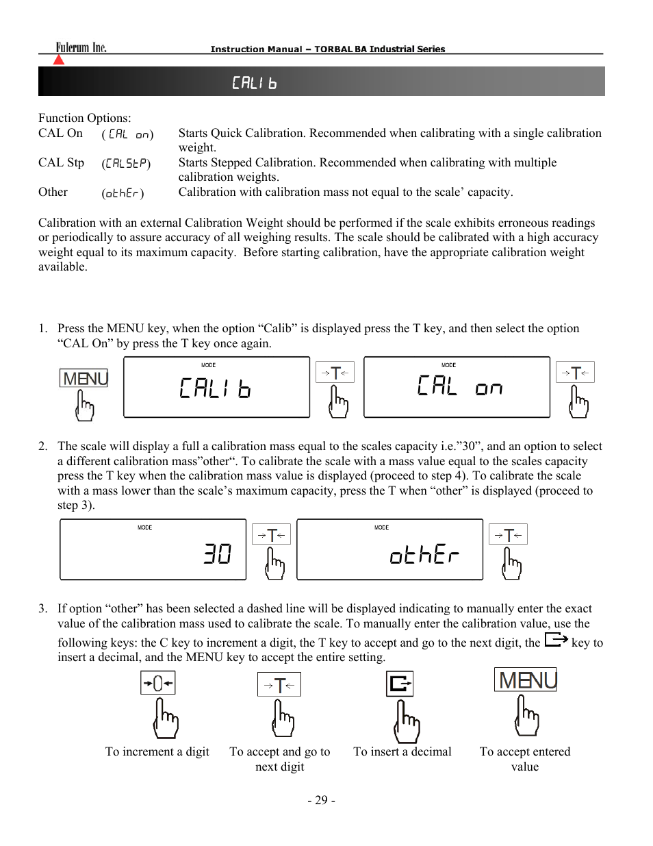 Calib cal on 30 other, Chapter 15: calibration ( calib ) | Torbal BTA Series User Manual | Page 30 / 62