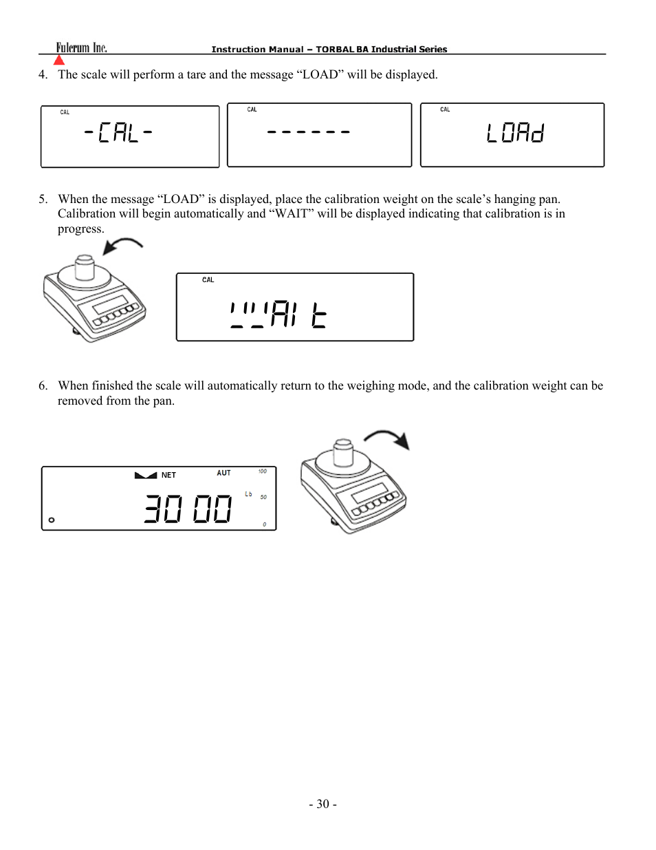 Wwait 30.00, Cal- ------ load | Torbal BTA Series User Manual | Page 31 / 62