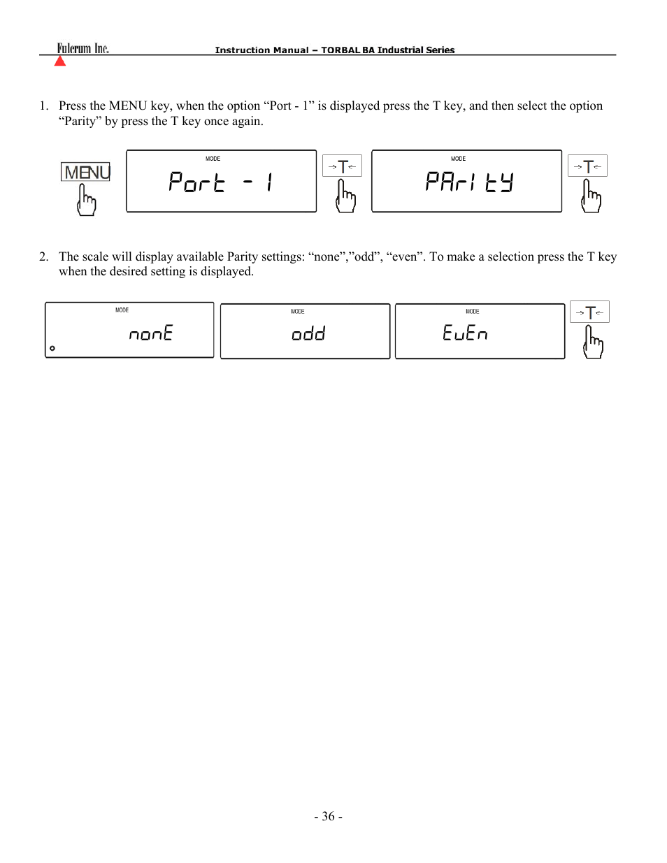 Port -1 parity, None odd even | Torbal BTA Series User Manual | Page 37 / 62