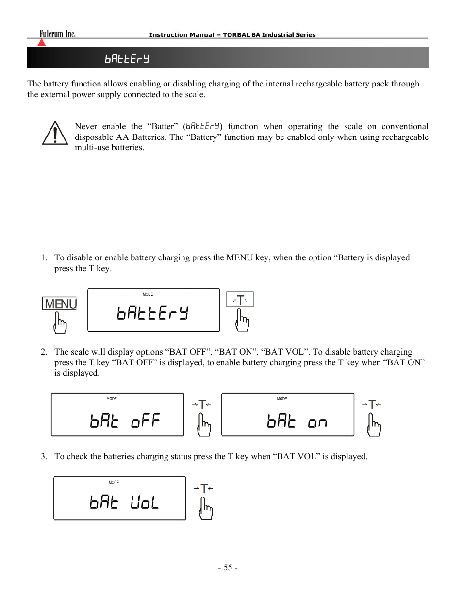 Battery bat off bat on bat uol | Torbal BTA Series User Manual | Page 56 / 62
