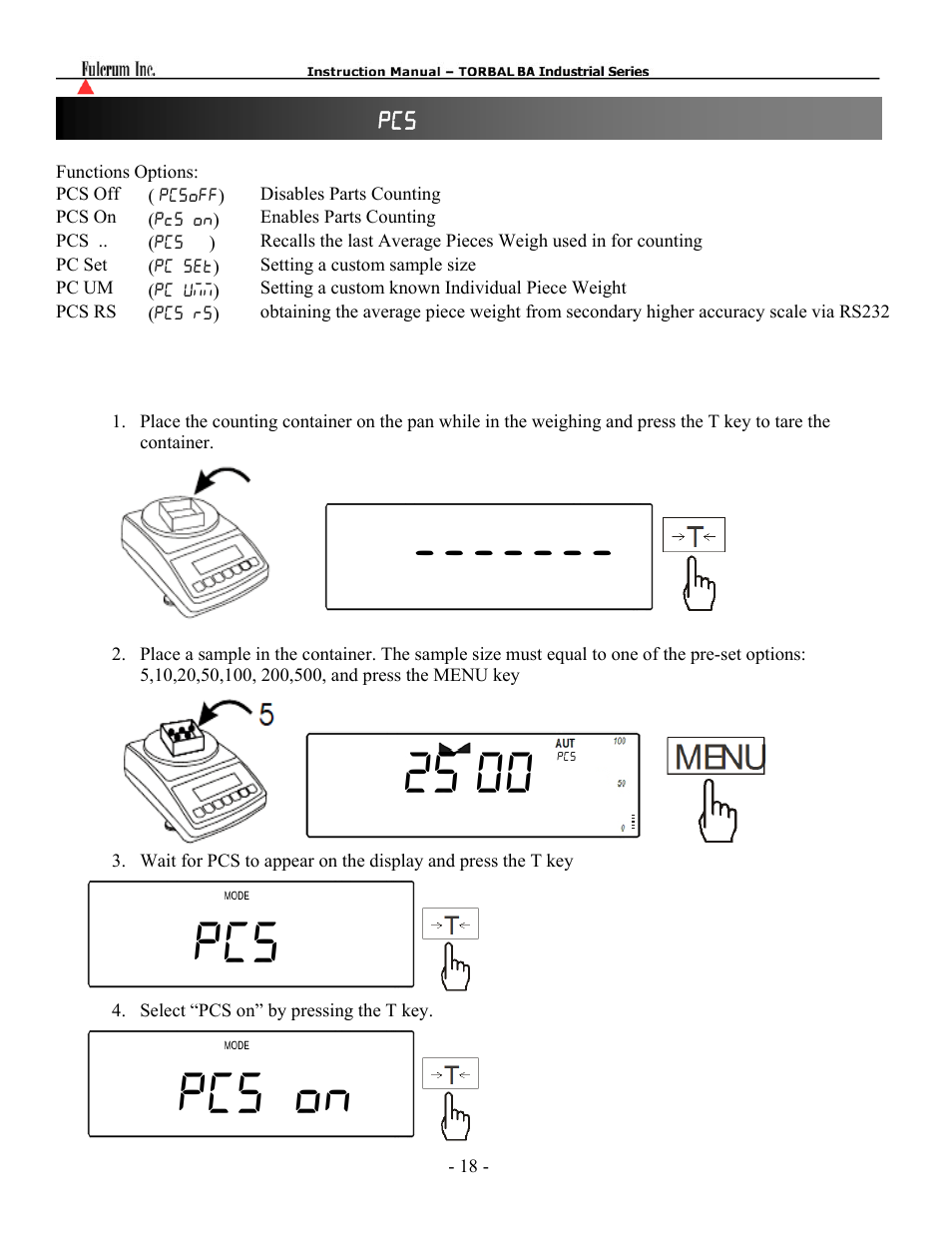 Pcs pcs on | Torbal BT Precision Portable User Manual | Page 18 / 60