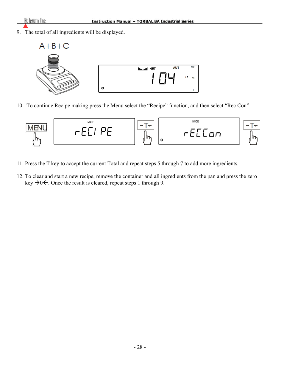 Recipe reccon | Torbal BT Precision Portable User Manual | Page 28 / 60