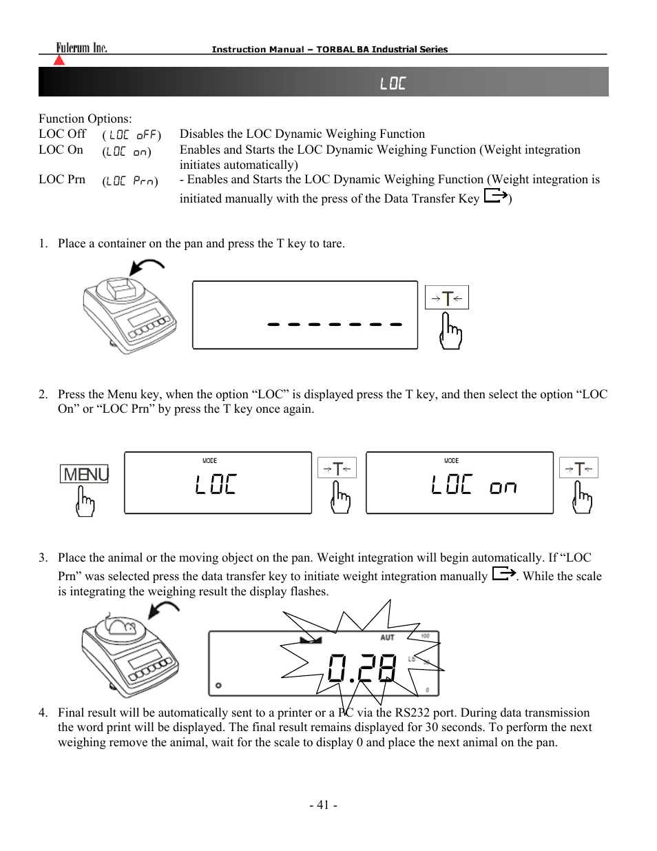 Loc loc on | Torbal BT Precision Portable User Manual | Page 41 / 60