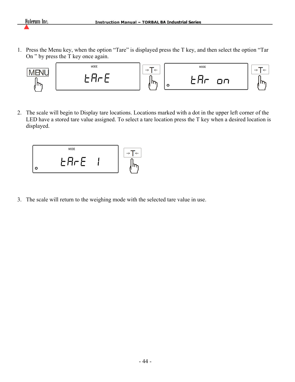 Tare tar on tare 1 | Torbal BT Precision Portable User Manual | Page 44 / 60