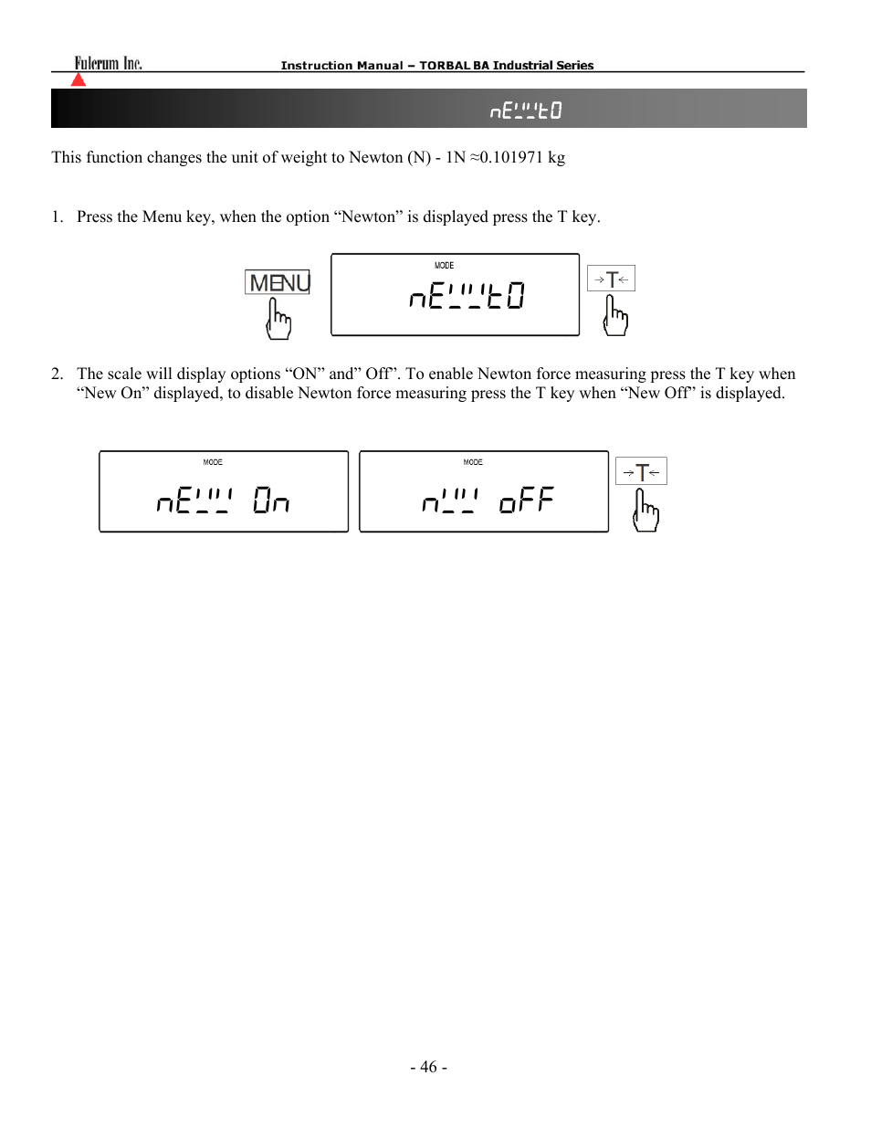 Newwto neww on nww off | Torbal BT Precision Portable User Manual | Page 46 / 60