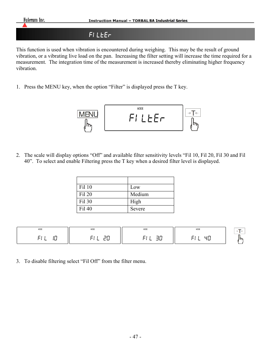 Filter, Chapter 23: filtering ( filter ) | Torbal BT Precision Portable User Manual | Page 47 / 60