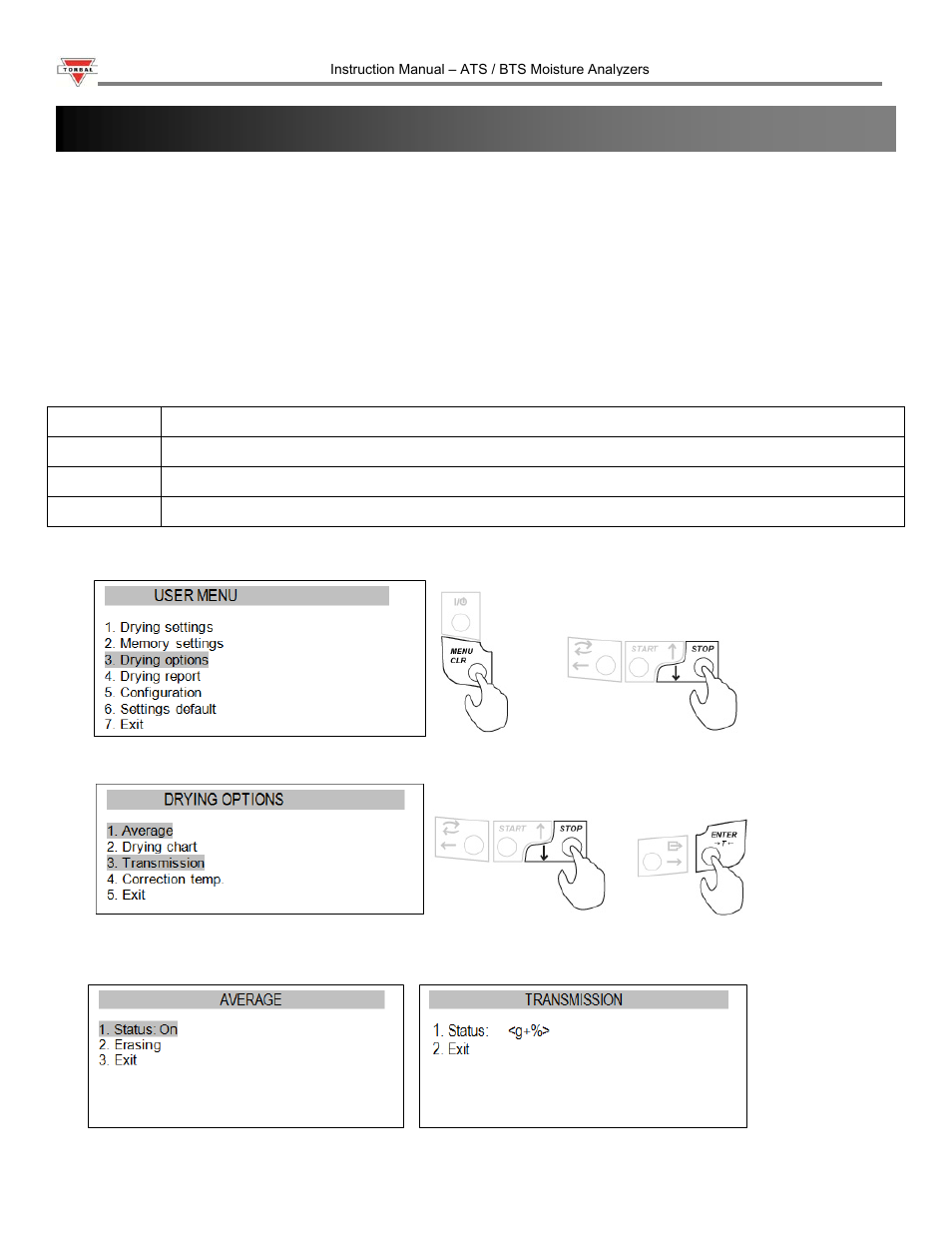 Chapter 14: drying options | Torbal ATS120 User Manual | Page 24 / 39