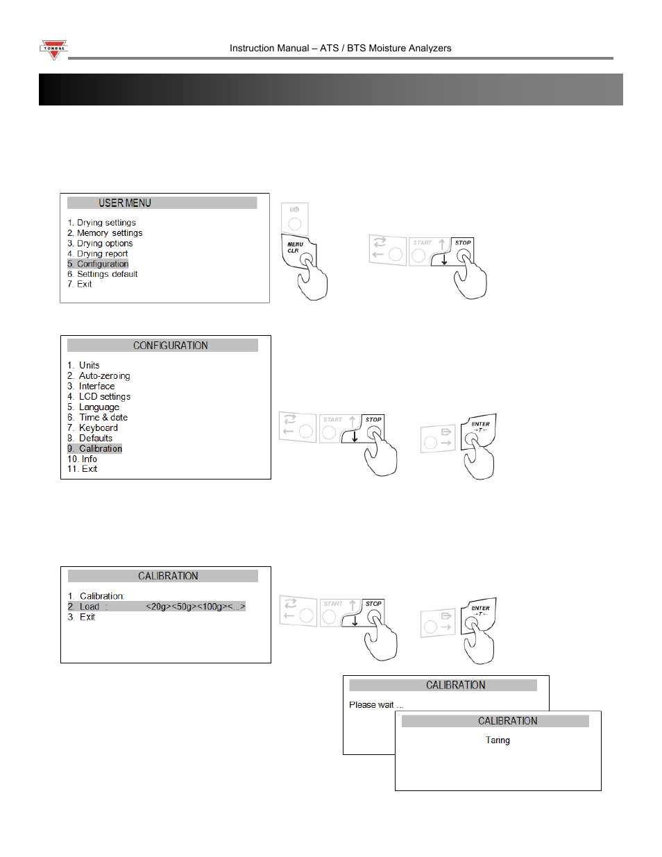 Chapter 21: calibration | Torbal ATS120 User Manual | Page 31 / 39