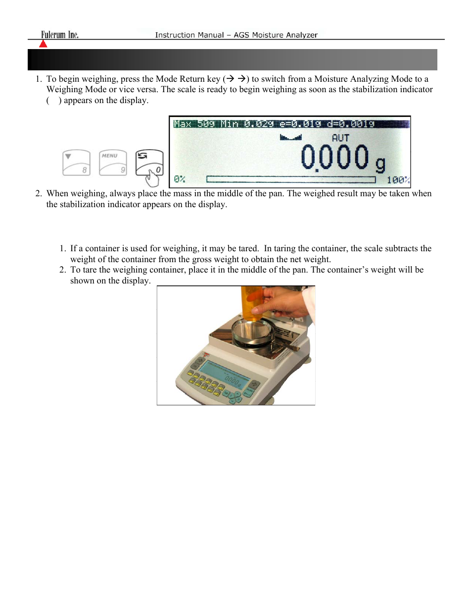 Chapter 16: weighing | Torbal AGS Moisture Analyzer Instruction Manual User Manual | Page 29 / 48