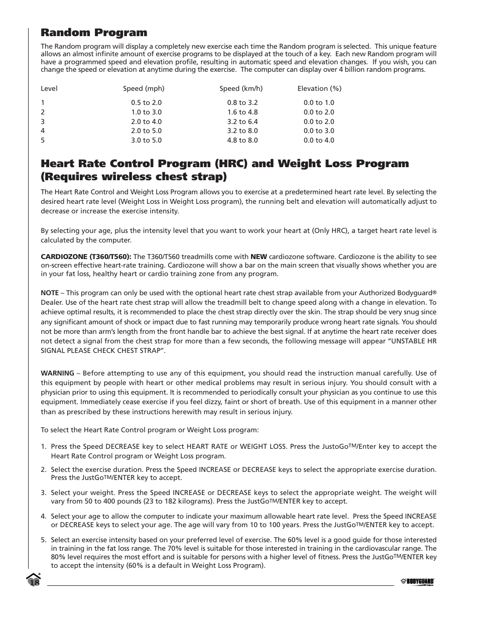 Random program | Bodyguard T360 User Manual | Page 18 / 36