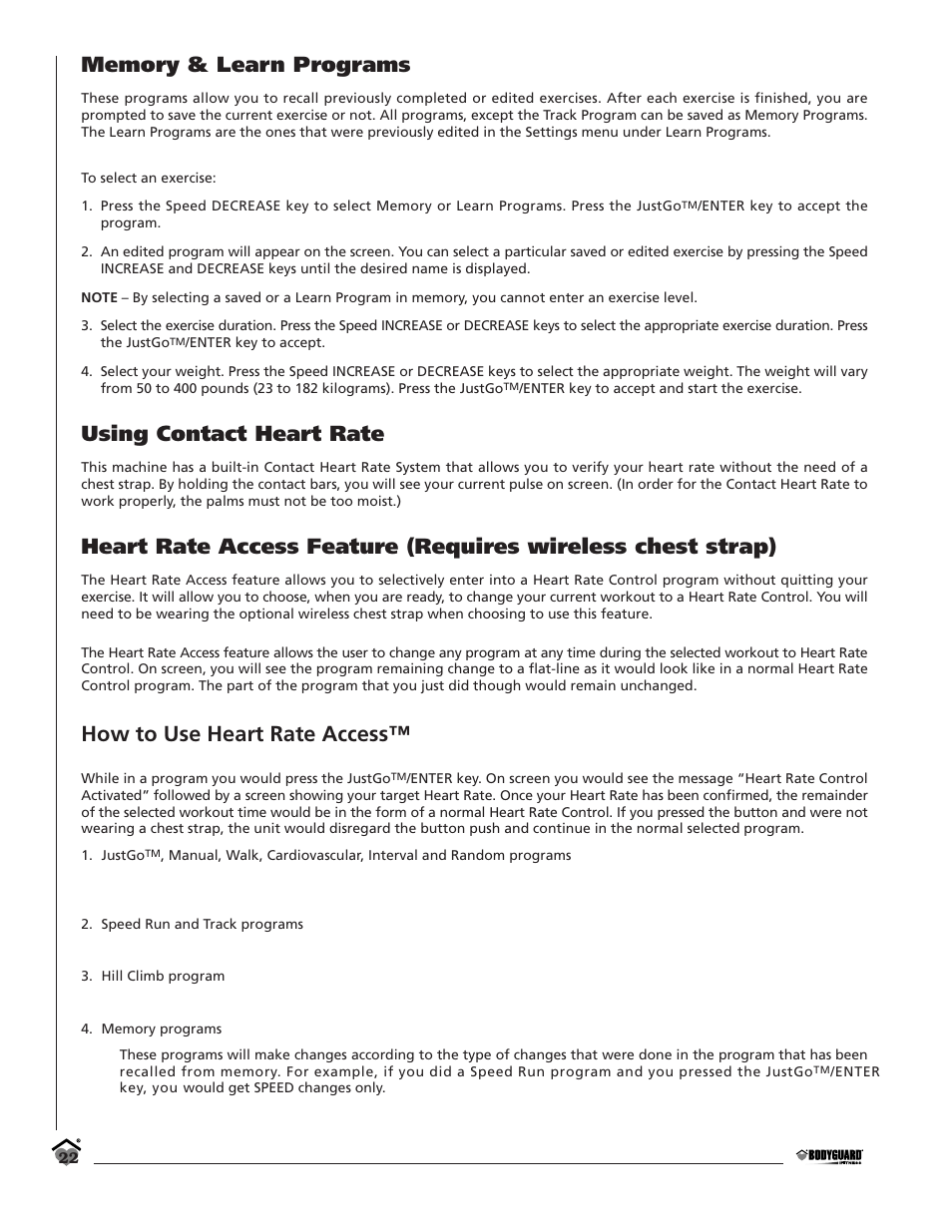 Using contact heart rate, How to use heart rate access | Bodyguard T360 User Manual | Page 22 / 36