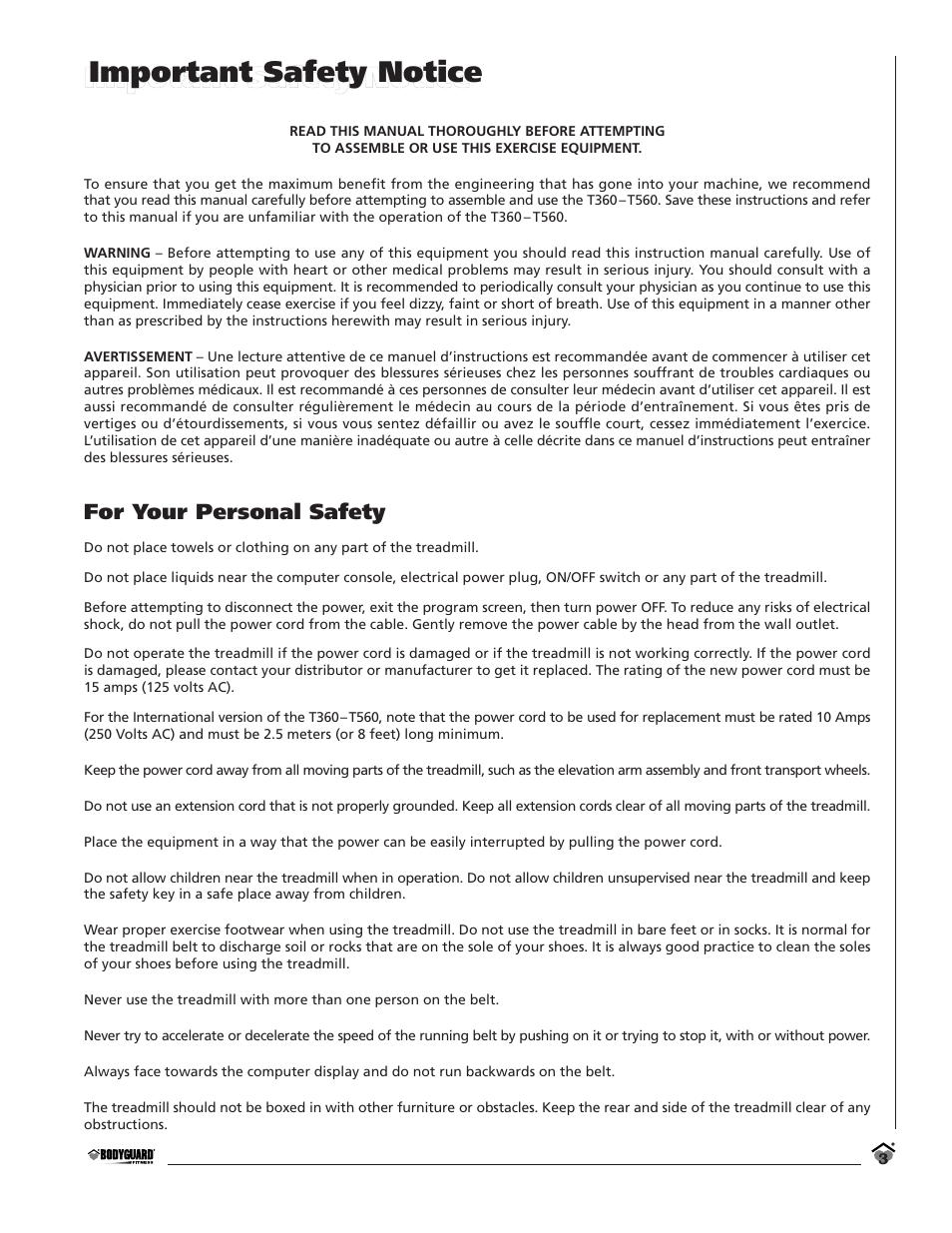 Important safety notice | Bodyguard T360 User Manual | Page 3 / 36