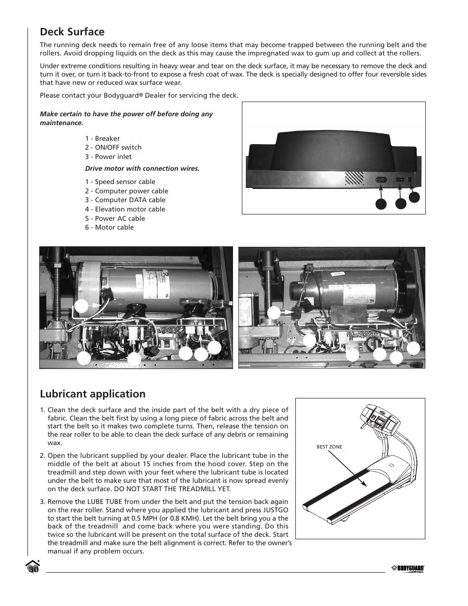 Deck surface, Lubricant application | Bodyguard T360 User Manual | Page 30 / 36