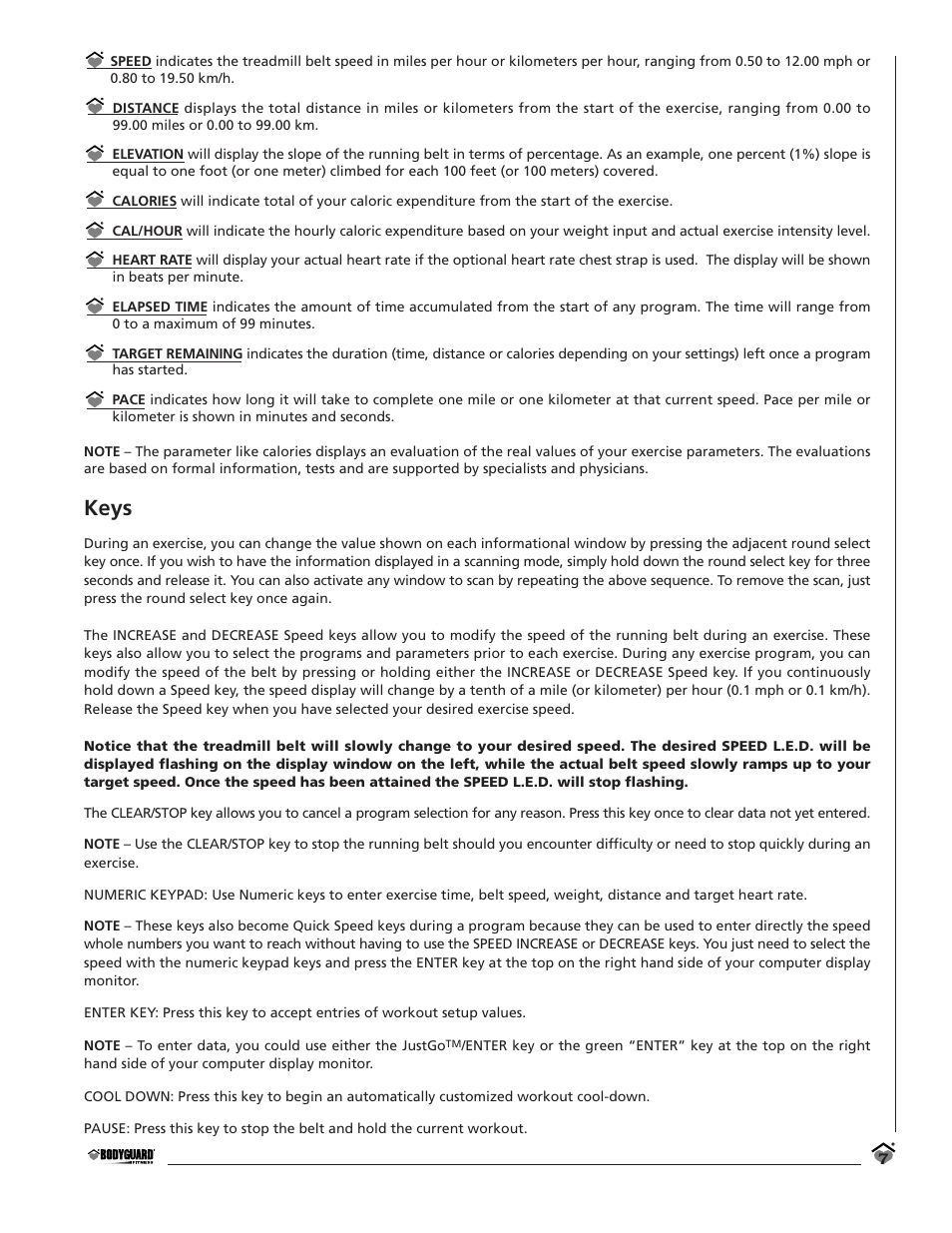 Keys | Bodyguard T360 User Manual | Page 7 / 36