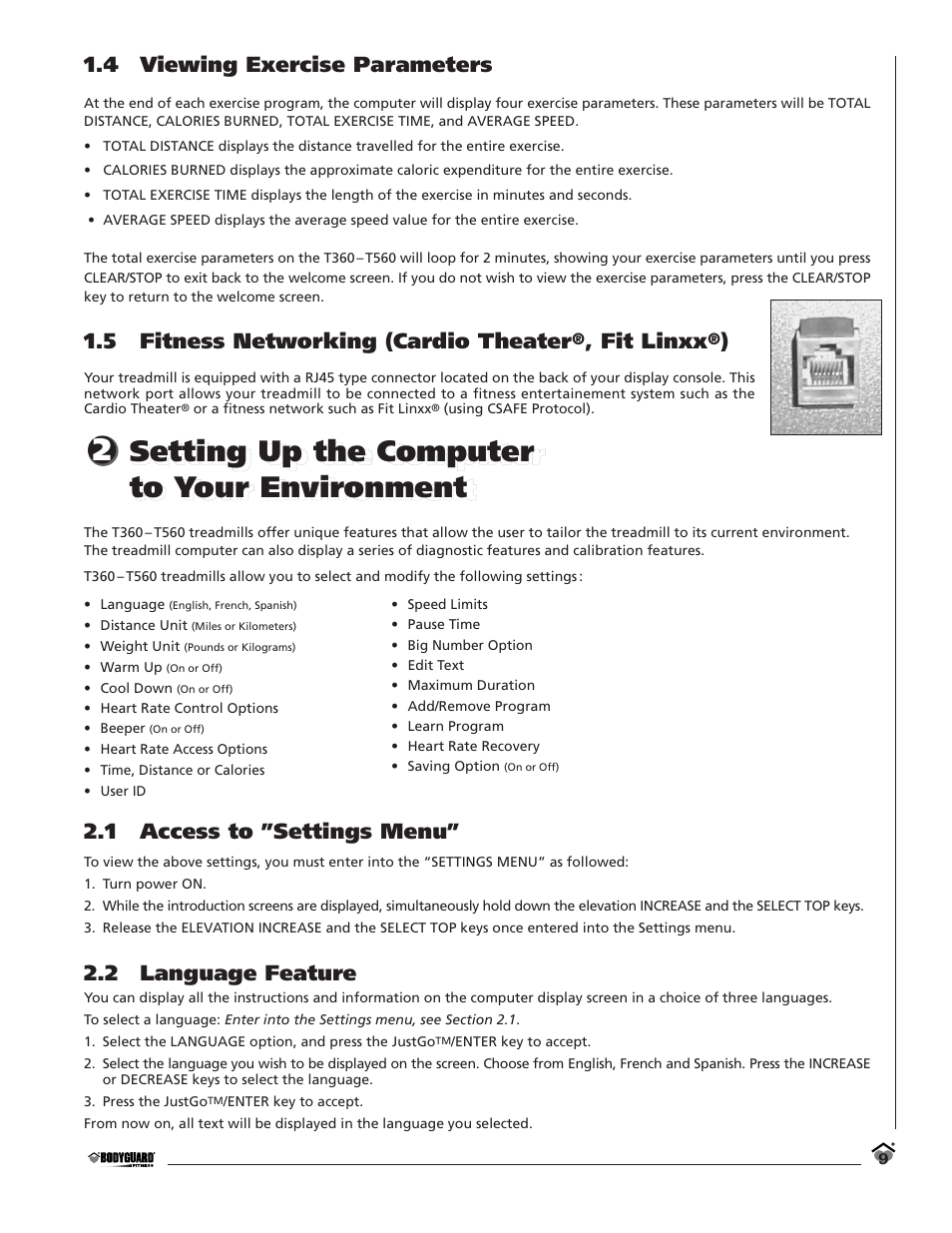 Setting up the computer to your environment | Bodyguard T360 User Manual | Page 9 / 36