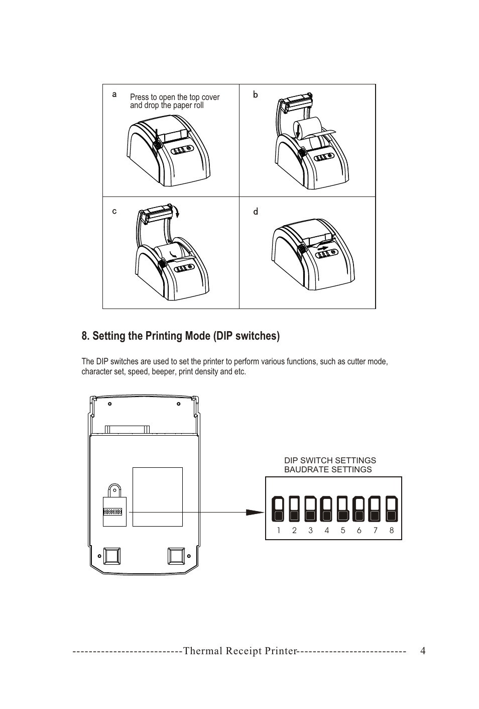 Т³гж 5, Setting the printing mode (dip switches), Thermal receipt printer | Torbal PRP-058C User Manual | Page 5 / 8