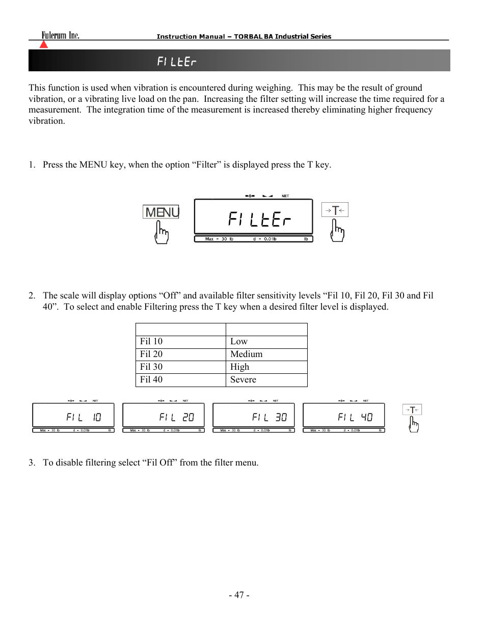 Filter, Chapter 21: filtering ( filter ) | Torbal IP68 Rated User Manual | Page 47 / 60