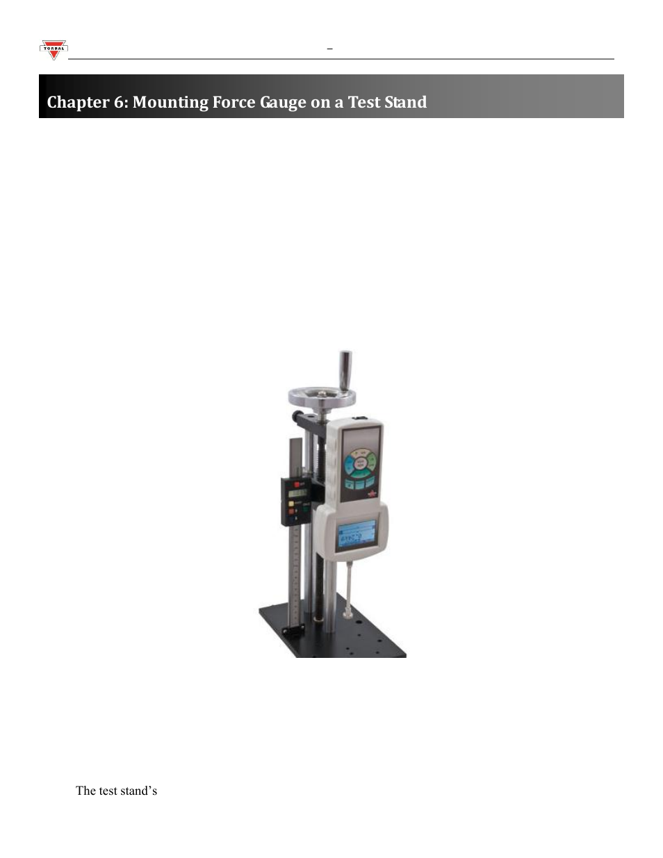 Chapter 6: mounting force gauge on a test stand | Torbal FA Series User Manual | Page 12 / 36
