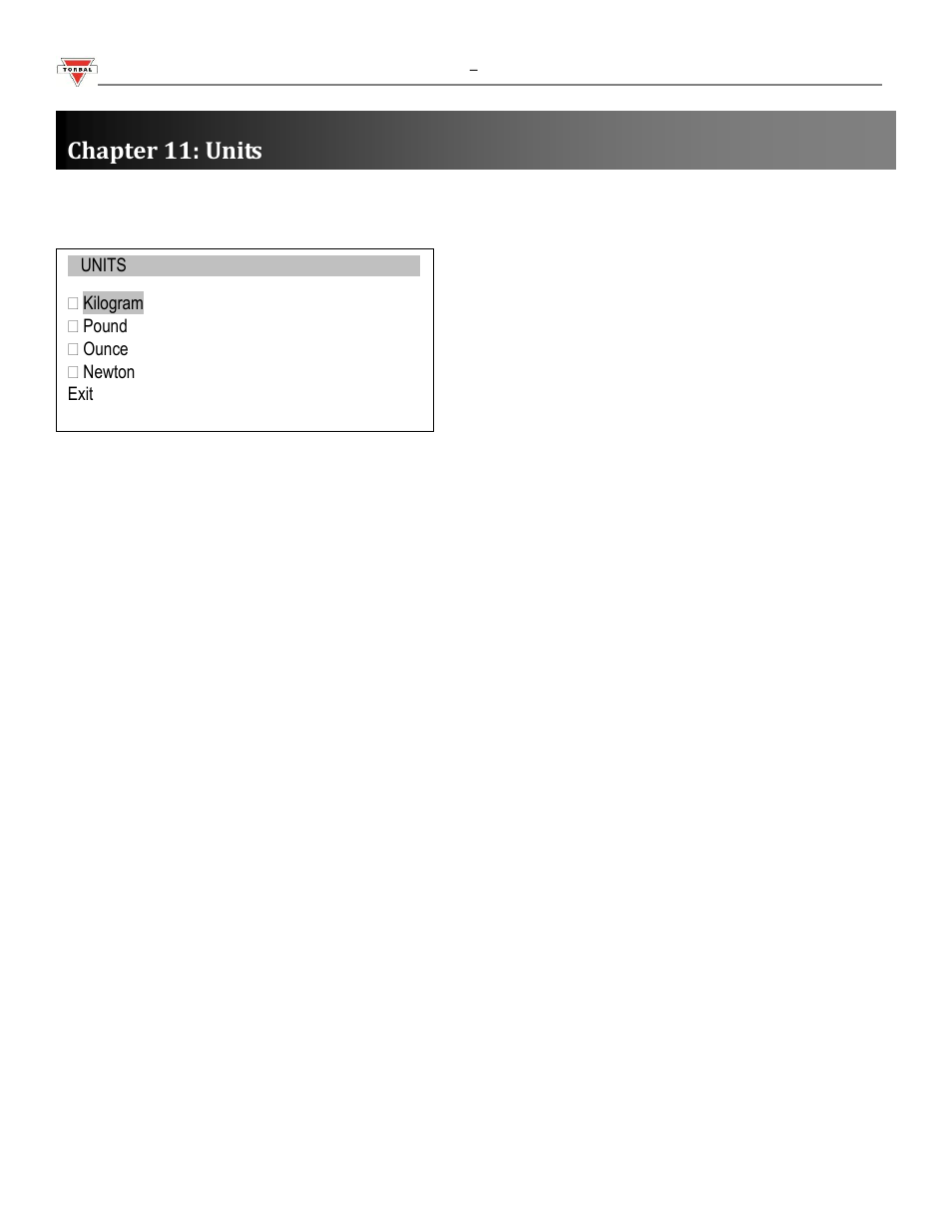 Chapter 11: units | Torbal FA Series User Manual | Page 20 / 36