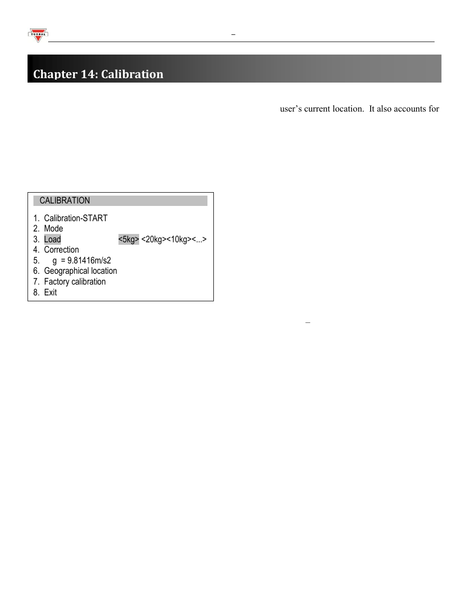 Chapter 14: calibration | Torbal FA Series User Manual | Page 30 / 36