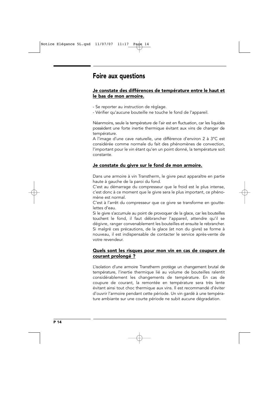 Foire aux questions | Transtherm Elegance Studio Fitted Cabinet User Manual | Page 14 / 100