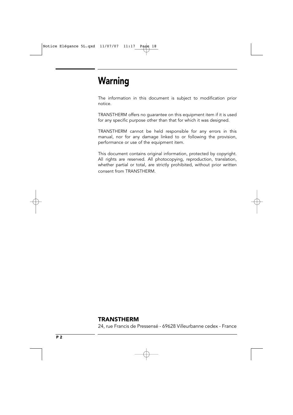 Warning | Transtherm Elegance Studio Fitted Cabinet User Manual | Page 18 / 100
