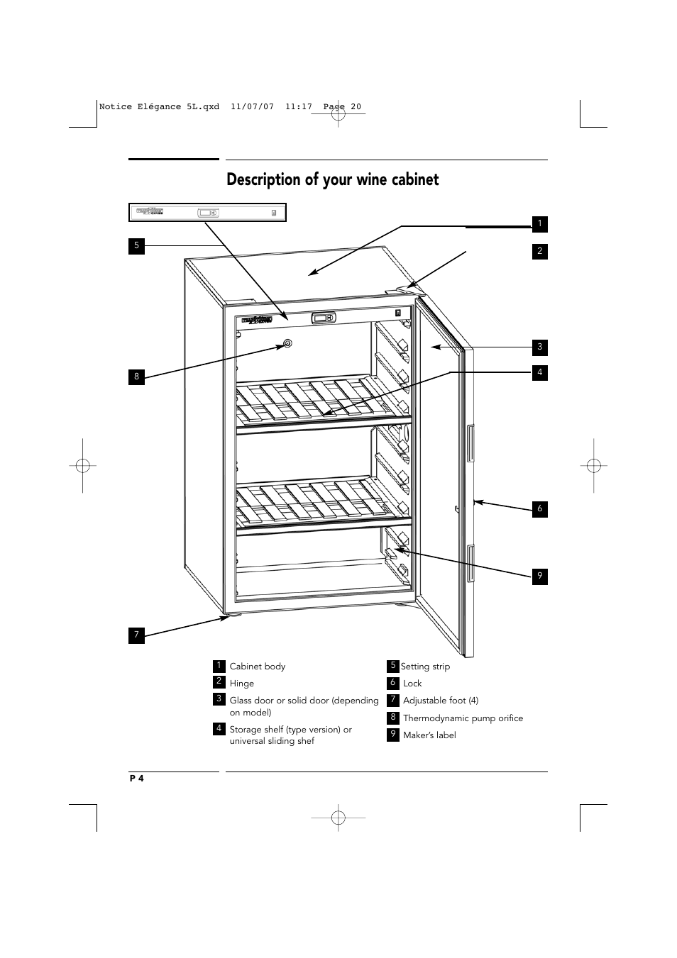 Description of your wine cabinet | Transtherm Elegance Studio Fitted Cabinet User Manual | Page 20 / 100