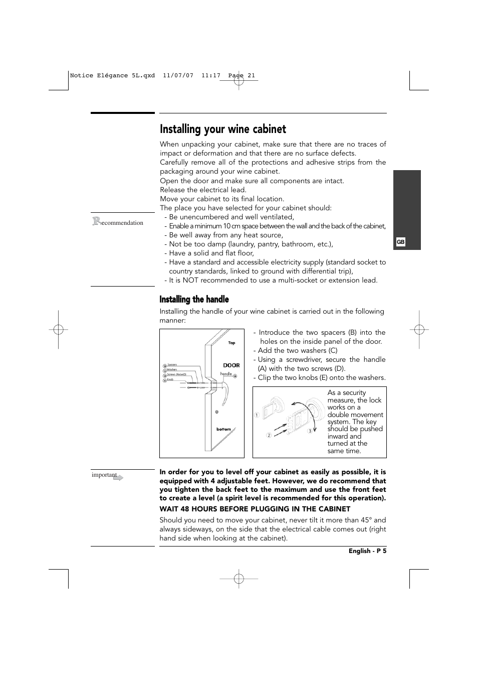 Installing your wine cabinet | Transtherm Elegance Studio Fitted Cabinet User Manual | Page 21 / 100