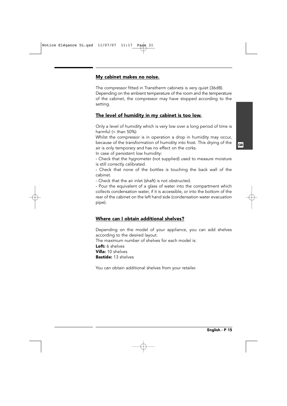Transtherm Elegance Studio Fitted Cabinet User Manual | Page 31 / 100