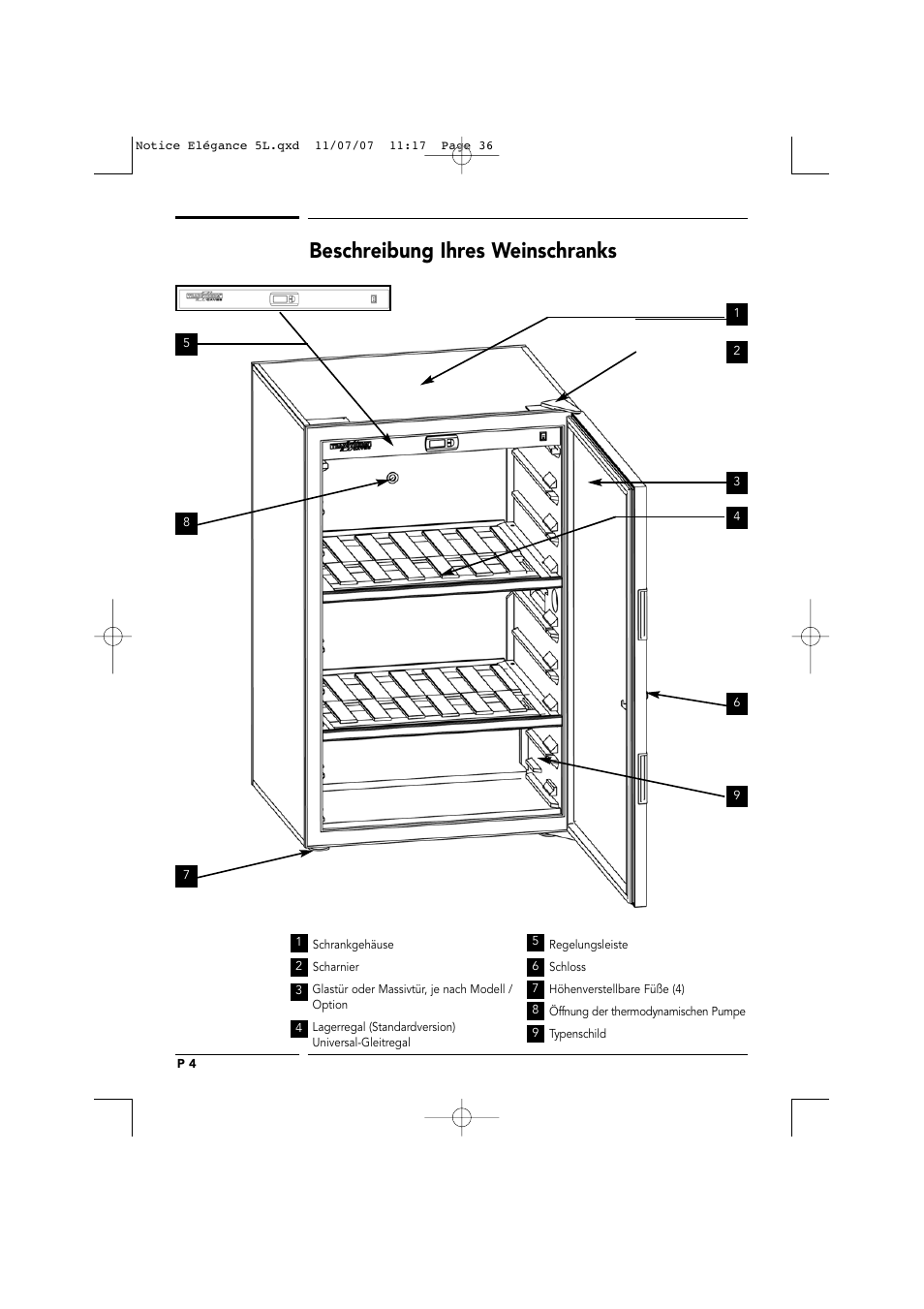 Beschreibung ihres weinschranks | Transtherm Elegance Studio Fitted Cabinet User Manual | Page 36 / 100
