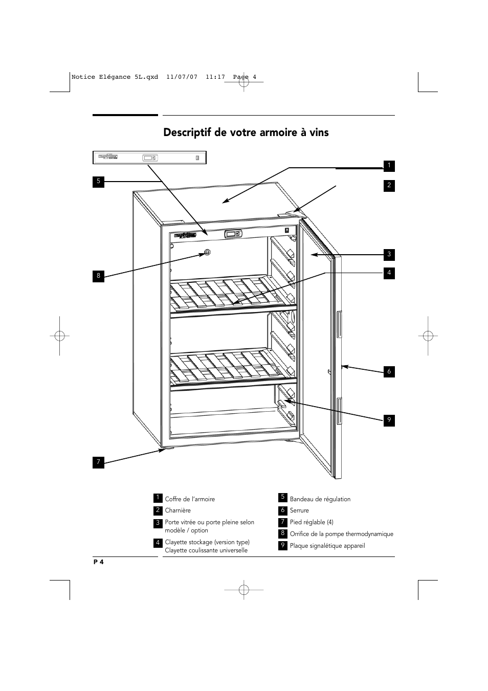Descriptif de votre armoire à vins | Transtherm Elegance Studio Fitted Cabinet User Manual | Page 4 / 100
