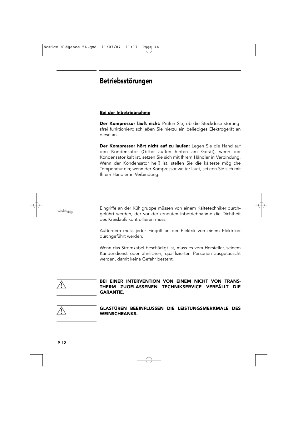 Betriebsstörungen | Transtherm Elegance Studio Fitted Cabinet User Manual | Page 44 / 100