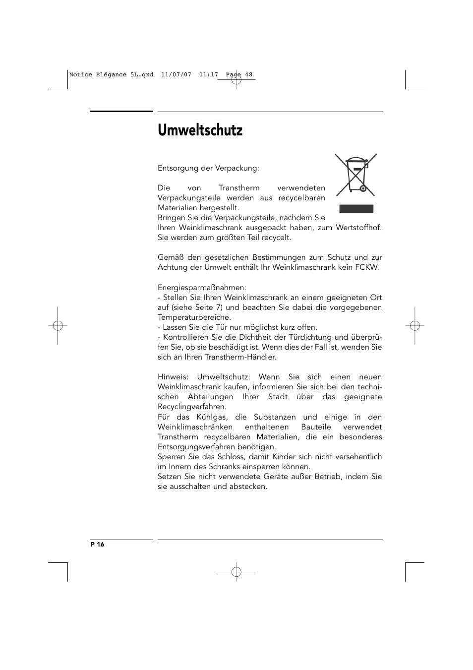 Umweltschutz | Transtherm Elegance Studio Fitted Cabinet User Manual | Page 48 / 100