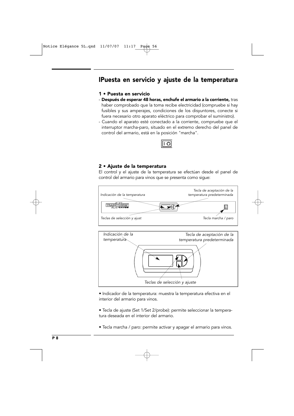 Ipuesta en servicio y ajuste de la temperatura | Transtherm Elegance Studio Fitted Cabinet User Manual | Page 56 / 100