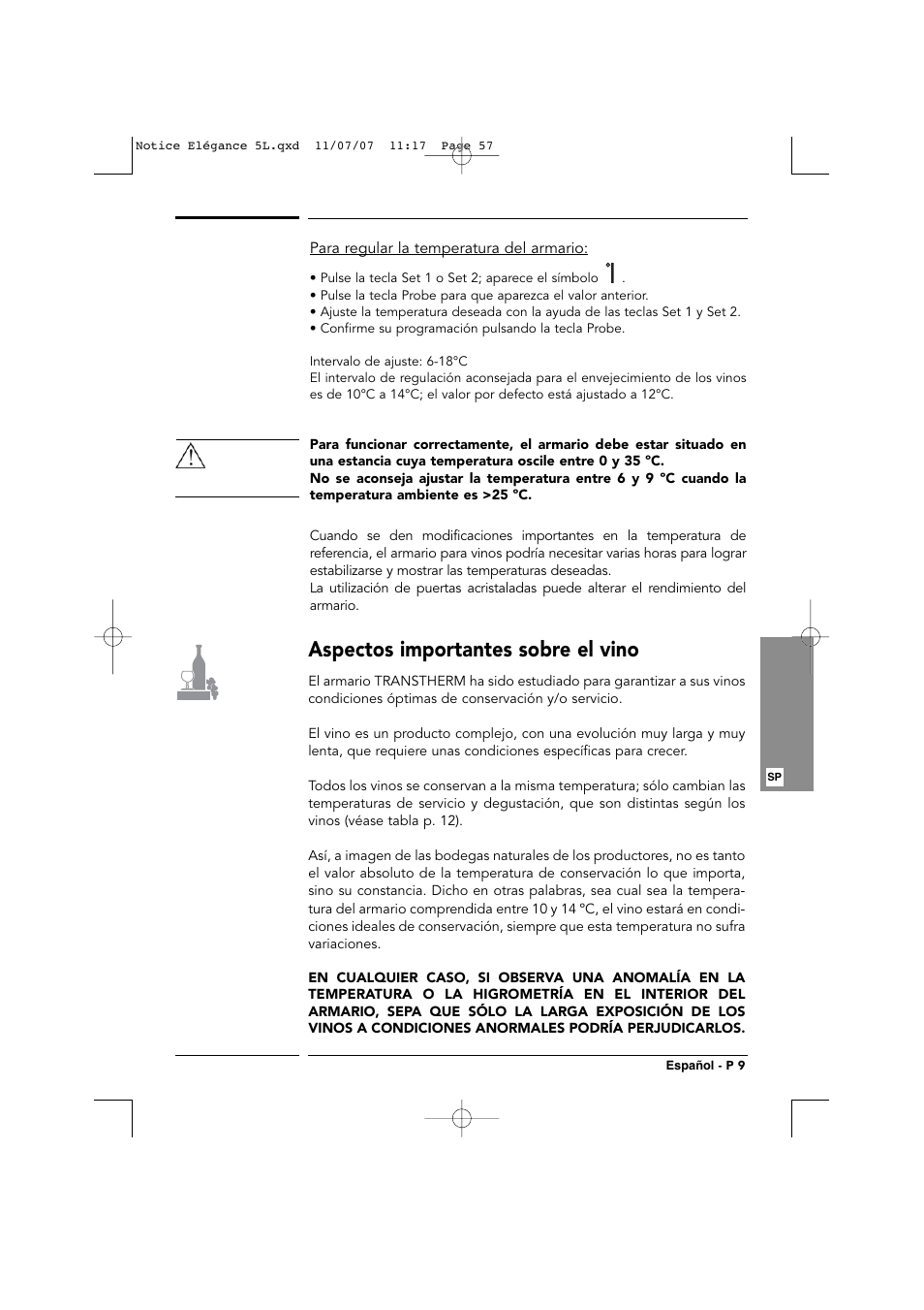 Aspectos importantes sobre el vino | Transtherm Elegance Studio Fitted Cabinet User Manual | Page 57 / 100