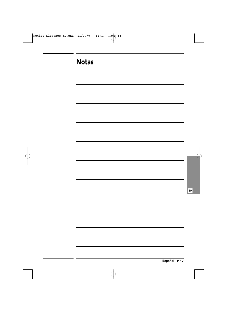 Notas | Transtherm Elegance Studio Fitted Cabinet User Manual | Page 65 / 100