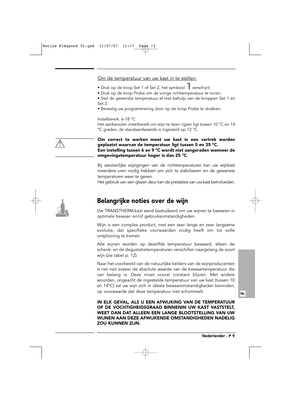 Belangrijke noties over de wijn | Transtherm Elegance Studio Fitted Cabinet User Manual | Page 73 / 100
