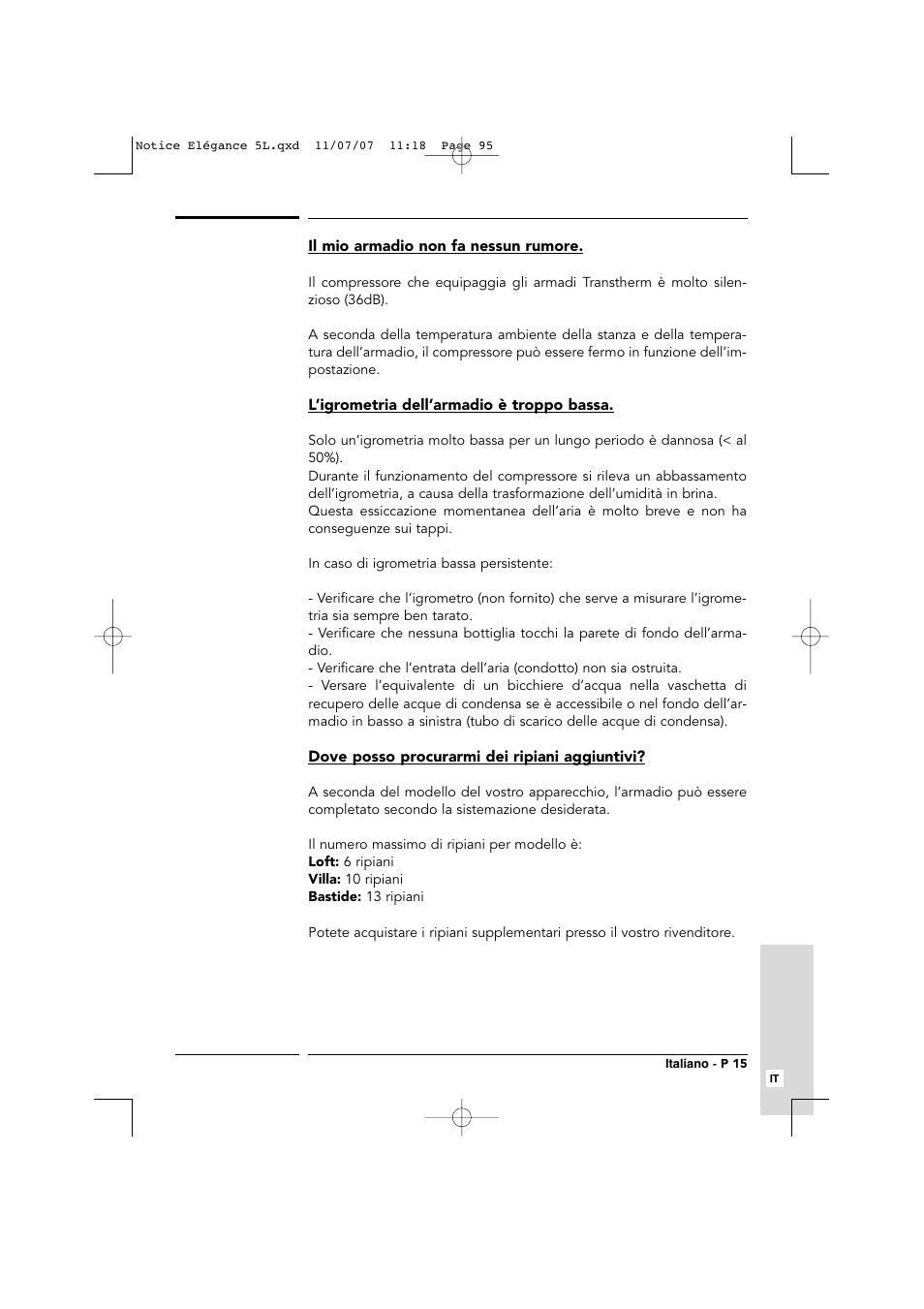 Transtherm Elegance Studio Fitted Cabinet User Manual | Page 95 / 100