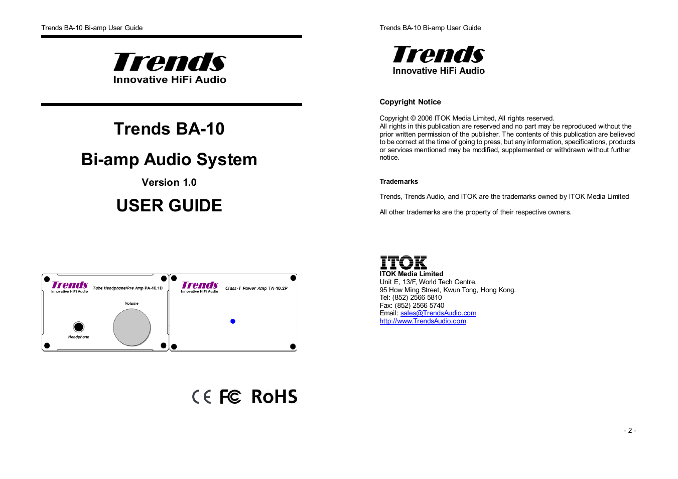 TrendsAudio BA-10 Bi-amp Audio System User Manual | 8 pages