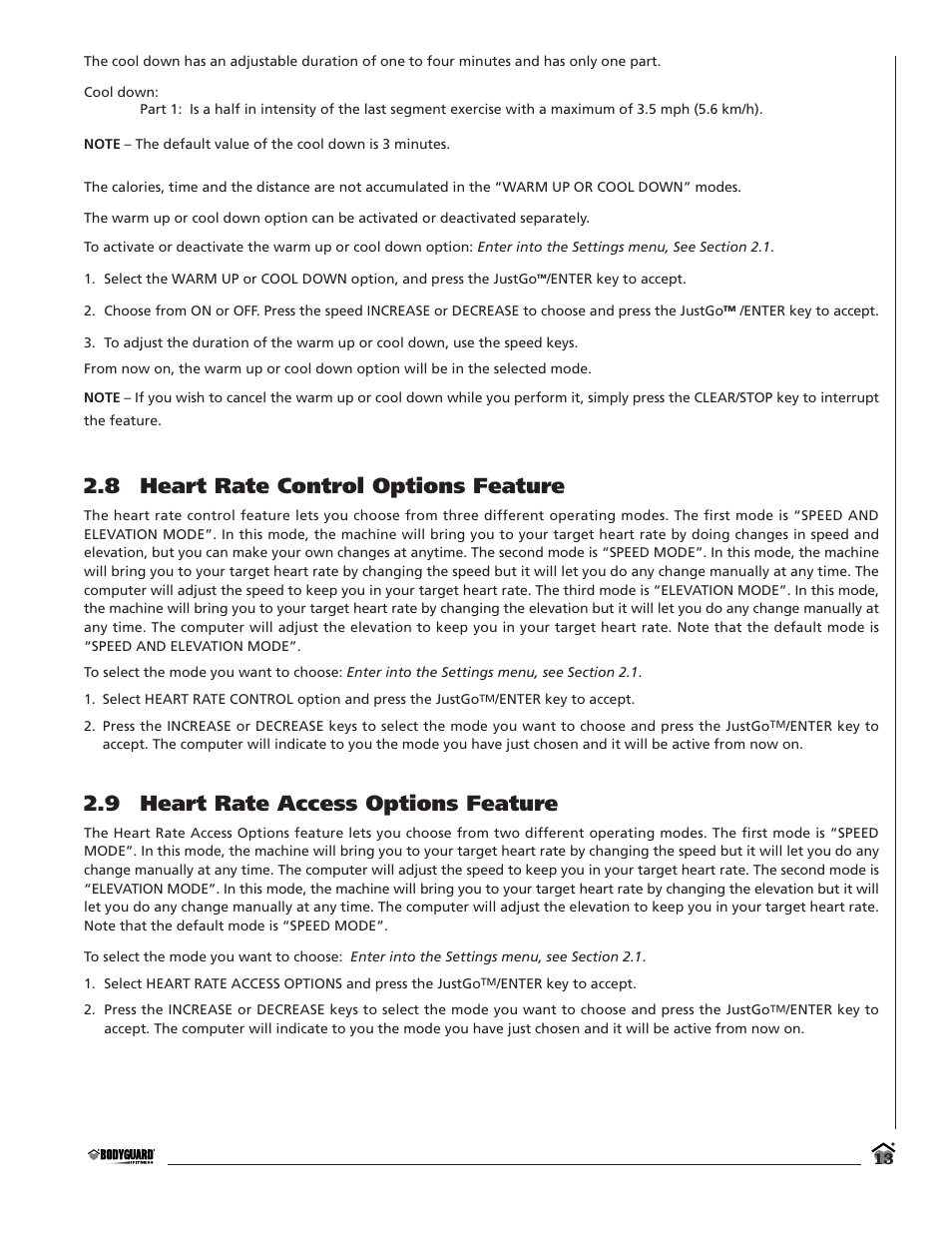 8 heart rate control options feature, 9 heart rate access options feature | Bodyguard T280C User Manual | Page 13 / 36