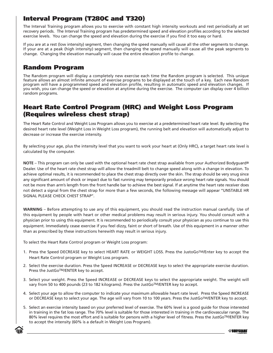 Random program | Bodyguard T280C User Manual | Page 18 / 36