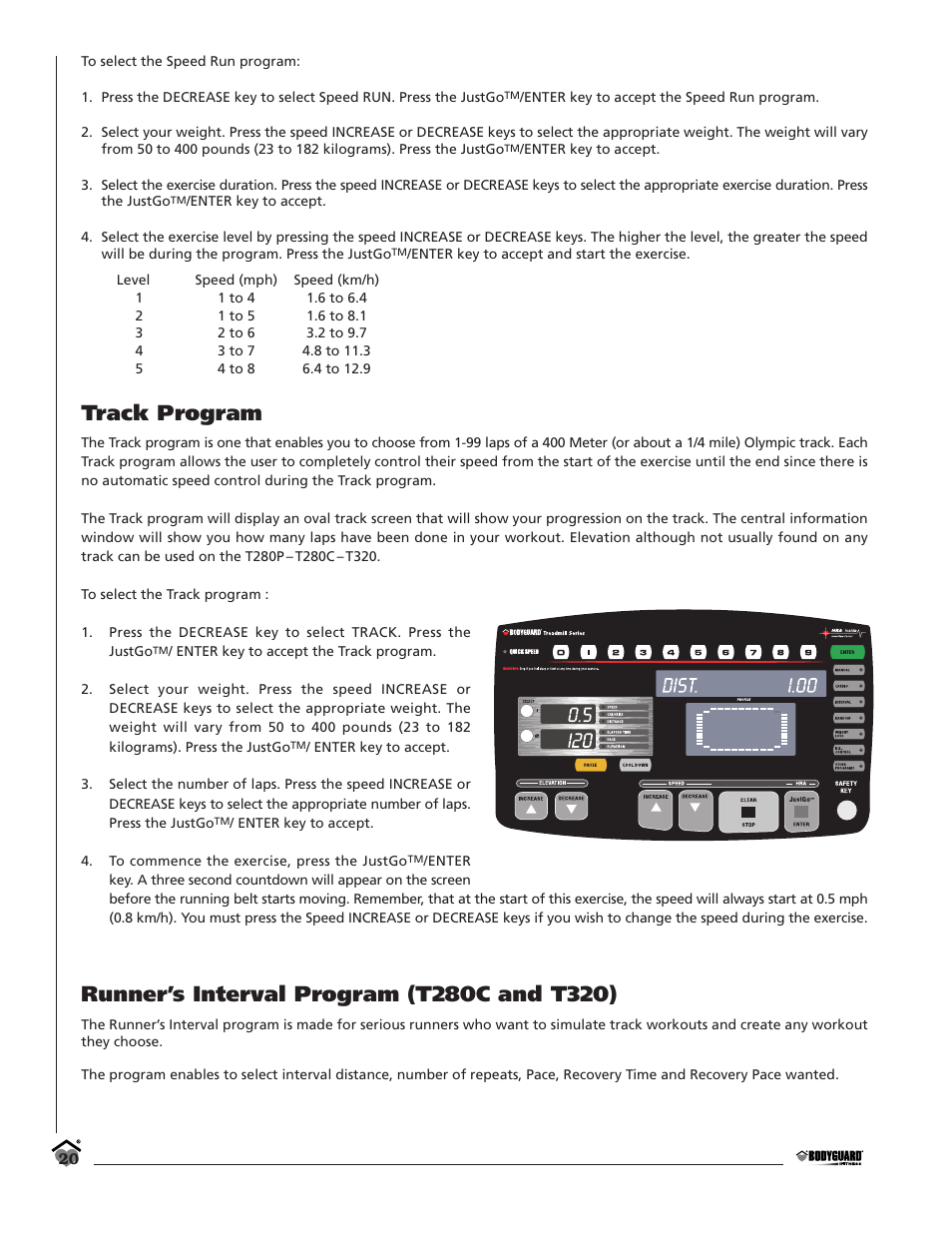 Track program | Bodyguard T280C User Manual | Page 20 / 36