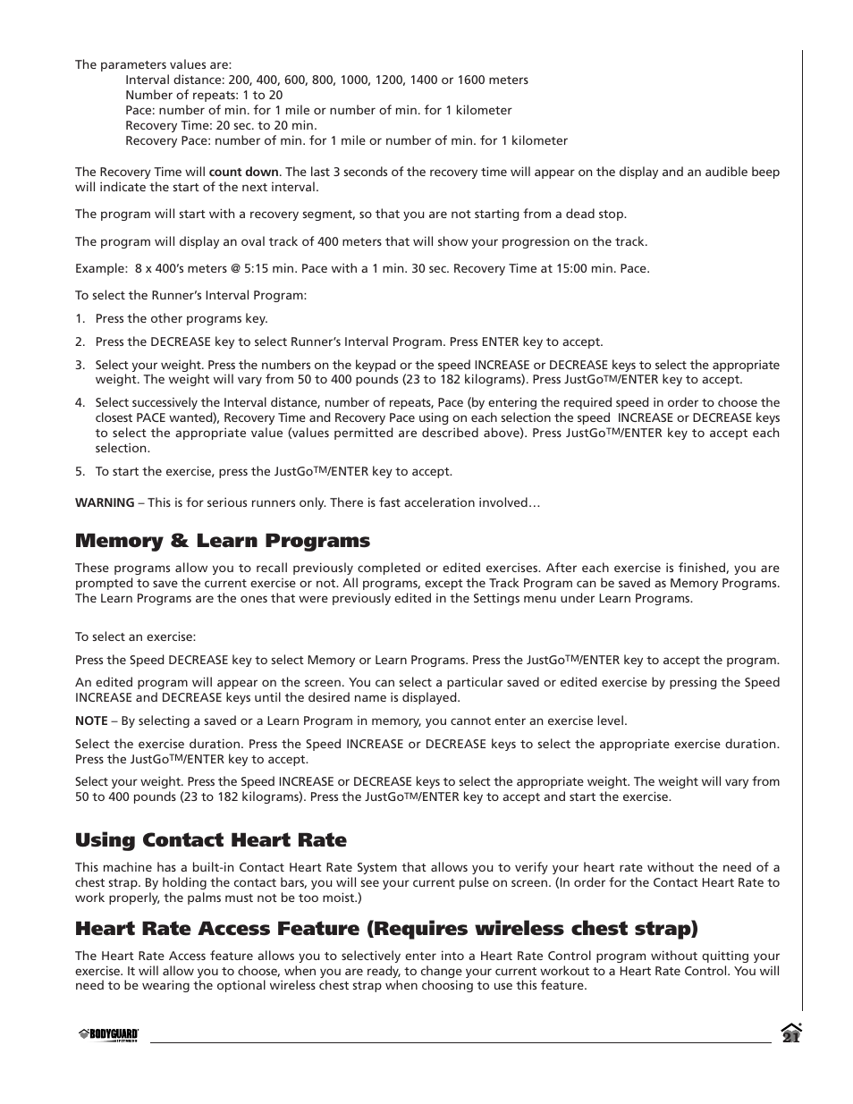 Using contact heart rate | Bodyguard T280C User Manual | Page 21 / 36
