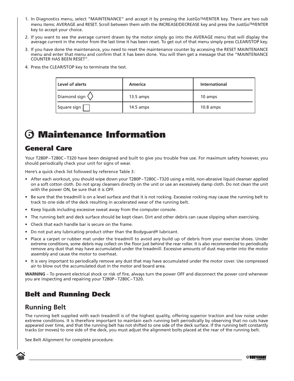 Maintenance information | Bodyguard T280C User Manual | Page 28 / 36