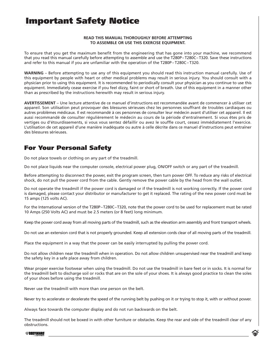 Important safety notice | Bodyguard T280C User Manual | Page 3 / 36