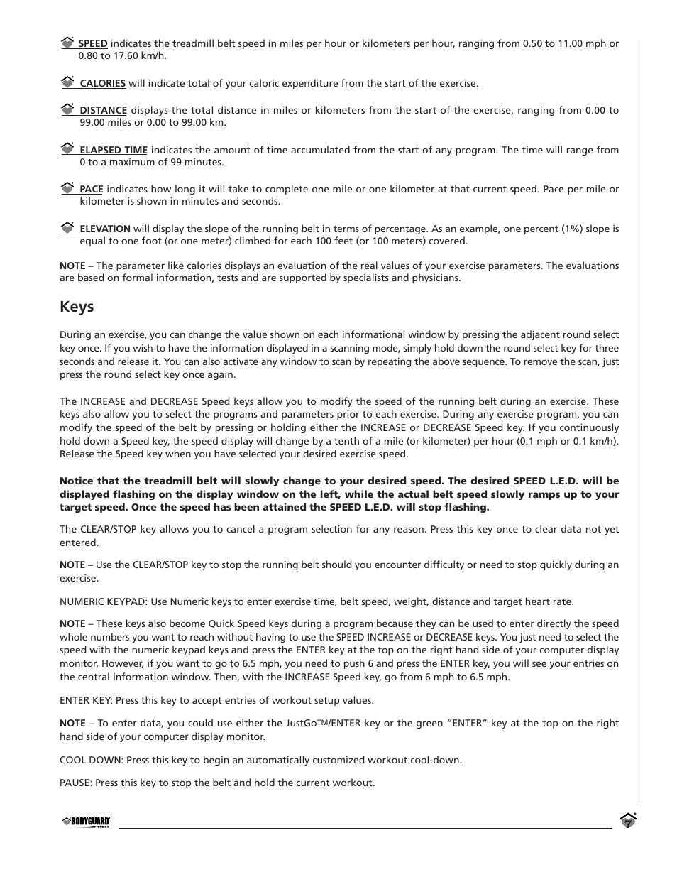 Keys | Bodyguard T280C User Manual | Page 7 / 36