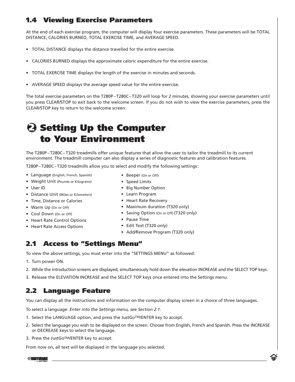 Setting up the computer to your environment | Bodyguard T280C User Manual | Page 9 / 36