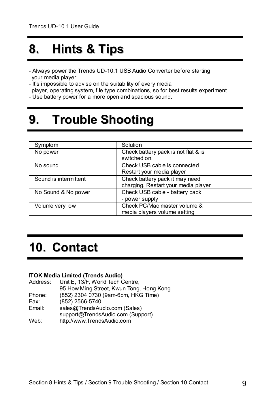 TrendsAudio UD-10.1 USB Audio Converter User Manual | Page 9 / 10